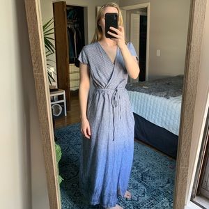 Banana Republic Blue & White Linen Wrap Dress